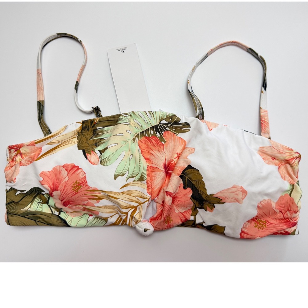 Rip Curl North Shore Tropical Floral Bandeau Bikini Top Coral Green Medium New